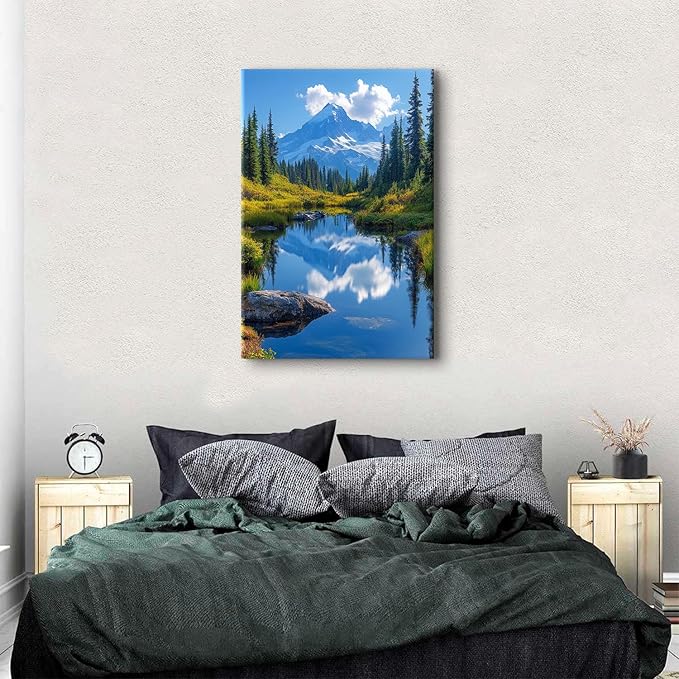 Mount Rainier Wall Art Mountains Pictures Living Room Decor National Park Canvas Prints Posters Nature Landscape Wall Decor Forest Lake Scenic Painting Artwork for Bedroom Home Decoration 32x48"