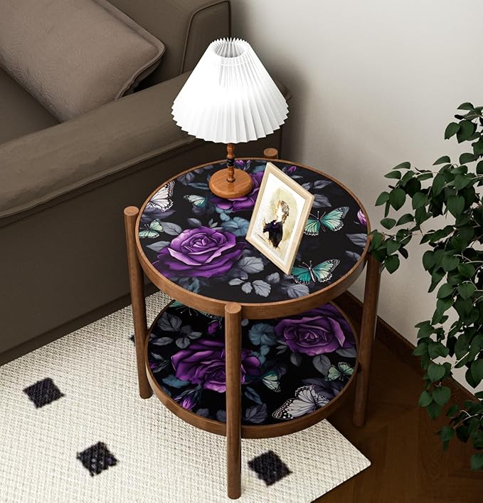 Black Foral Wallpaper Peel and Stick, Dark Purple Rose Contact Paper, Waterproof Self-Adhesive Flower Butterfly Wall Paper for Bedroom Countertop Desk Cabinets Decor 17.4" x 118" Renter Friendly