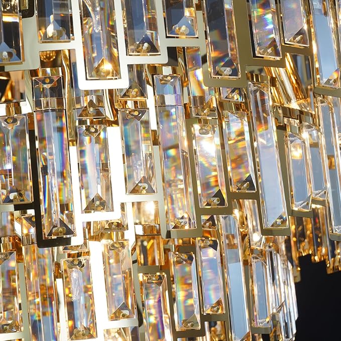 Modern Crystal Chandelier Gold Round Chandelier for Dining Room 10 Light Ceiling Pendant Light Fixture Luxury Gold Hanging Lighting for Bedroom Living Room