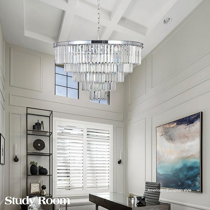 Crystal Chandelier Modern Chandeliers Lighting Pendant Ceiling Light Fixture 5-Tier for Dining Room Living Room Bedroom W28'' Chrome Finished 10 Lights