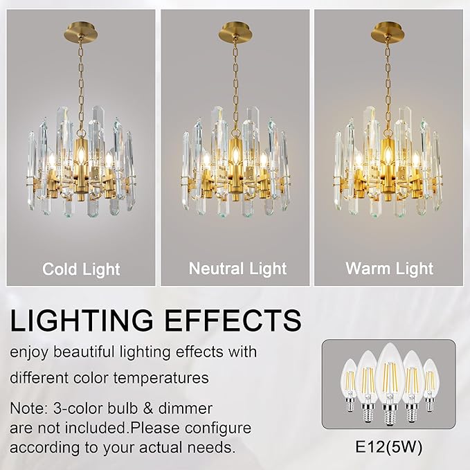 18" Modern Crystal Chandelier, 6-Light Luxury Gold Chandelier for Dining Room, Living Room, Bedroom, Foyer, Kitchen, Restaurant, Contemporary Round Adjustable Chain Chandeliers K9 Light Fixture