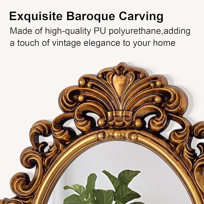 Antique Gold Oval Mirror, Decorative Mirrors with Baroque Framed, 29'' x 41'' Ornate Vinatge Gold Wall Mirror for Living Room Dining Room Bedroom Entryway Fireplace