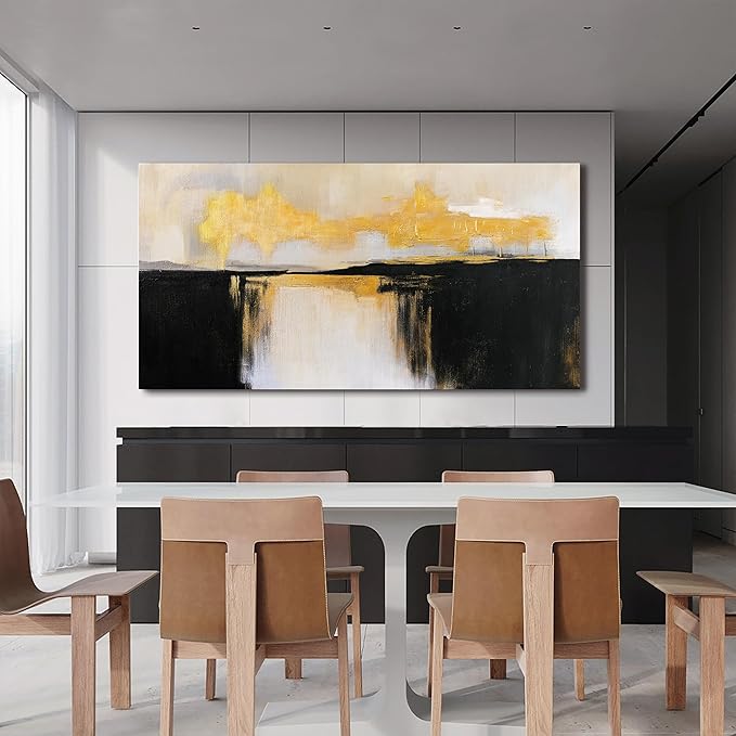 Canvas Wall Art Decor Large Wall Art Pictures For Living Room Black and Gold Wall Art Decor Abstract Art Work Black and White Abstract Wall Art Prints for Bedroom Office Kitchen Wall Decor 29" x 58”