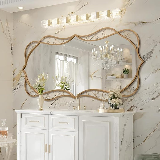 Bathroom Matt-Gold Wall Mirror: 30"x60" Vintage Large Mirror for Wall - Vertical or Horizontal Hanging - Home Decor for Living Room/Entryway/Fireplace/Hallway