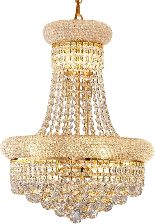 10 Lights Gold Finish Empire Crystal Chandelier Lighting for Dining Room Living Room Foyer Hallway Bedroom Entryway (Dia 18'')