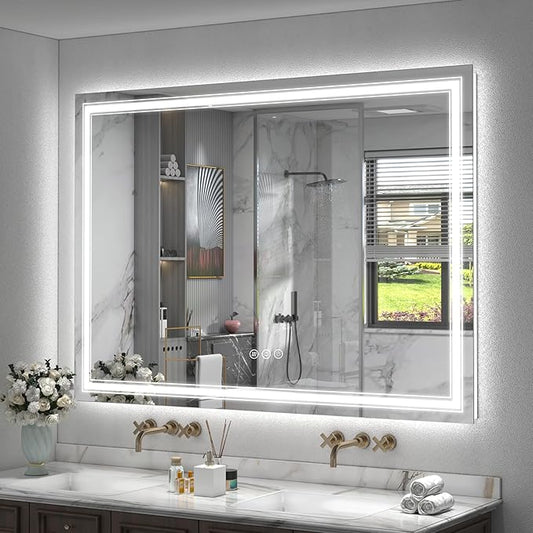 55x40 LED Bathroom Mirror, Lighted Mirror for Bathroom Wall, Backlit and Front lit, Dimmable, Anti-Fog, Shatterpoof, Memory (Horizontal/Vertical)