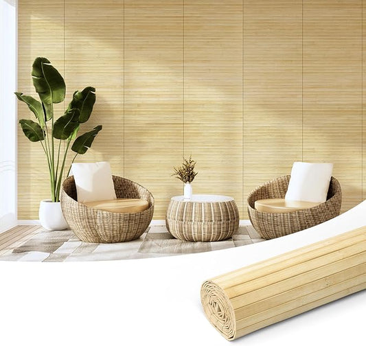 Art3d Natural Bamboo Wall Panel for Interior Wall Decor, Renewable Pole Wrap Wainscoting Paneling for Wall Ceiling Furniture Cabinet Office, 12 x 96 Inch - Raw
