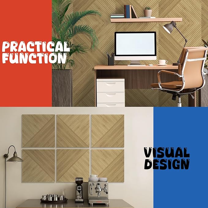 Acoustic Panels 6 Pack, Soundproof Wall Panels 23.6 x 23.6 Inches, Large Decorative Sound Absorbing Panels,Self-Adhesive Acoustic Treatment for Home Studio Office, Light SymmetryLuxe