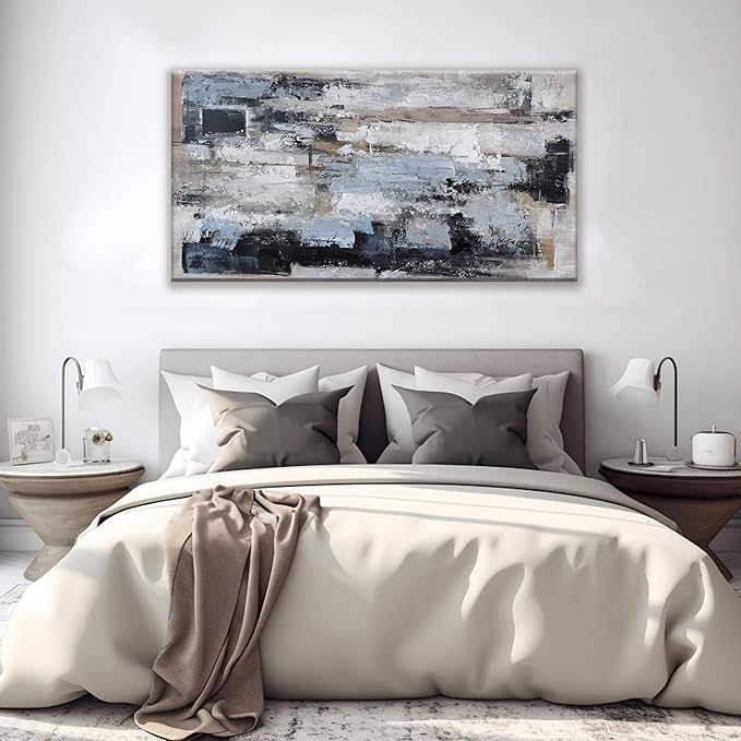 KUPTEU Canvas Wall Art Decor Modern Large Wall Art For Living Room Abstract Art Blue Black Wall Art Prints Artwork for Walls Abstract Canvas Art Wall Decor Bedroom Office Decor 24"x48"