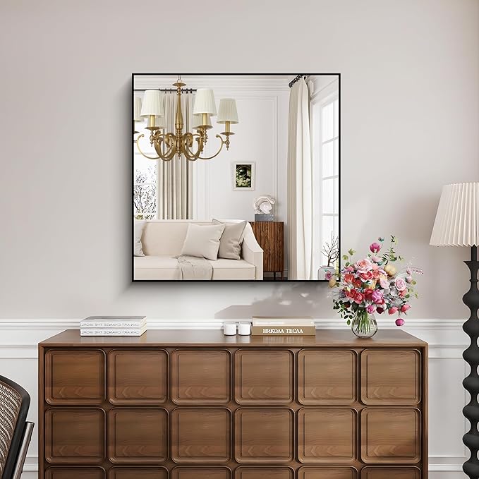 KOCUUY Black Bathroom Mirror, 36x36 Inch Square Mirror for Over Sink, Modern Decorative Wall Mirror for Bedroom Living Room Bathroom, Hang Horizontal/Vertical