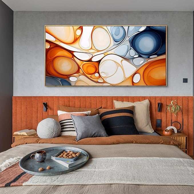 KLAKLA Orange and Blue Abstract Wall Art - Modern Picture Artwork for Wall Decor - Frame Wall Art for Living Room Office Bedroom
