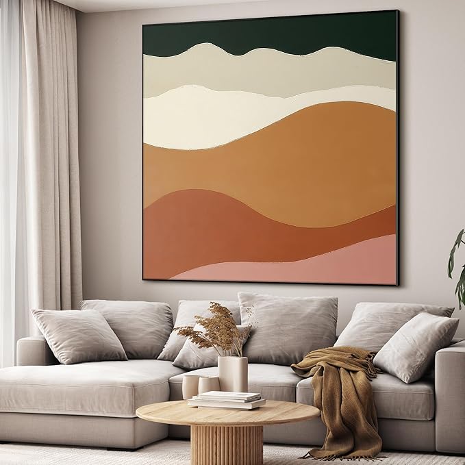 36"x36" Large Framed Wall Art - Abstract Desert Landscape Earth Tone Geometric Wave Pattern (Frame Assembly Required)