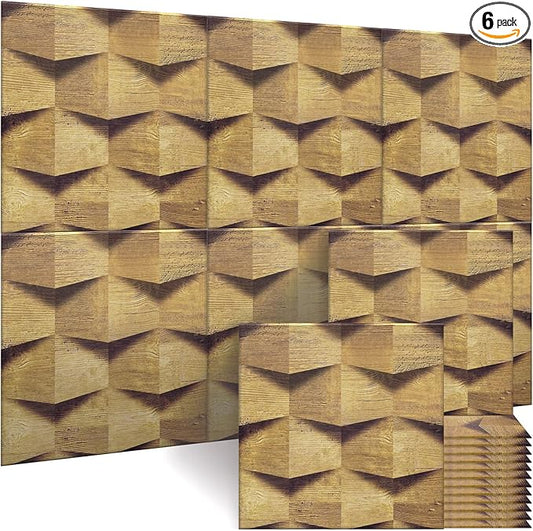 BUBOS Large Acoustic Panels,6 Pack Wood-Pattern Printing Soundproof Wall Panels, Total Size 70.8 x 47.2 Inches Self-Adhesive Decorative Sound Absorbing Panels for Studio, Home,3D Geometric Weave