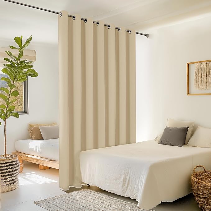 ChrisDowa Room Divider Curtain 120 Inches Long, Wide Blackout Sliding Door Curtain for Bedroom, Room Darkening Privacy Window Drape for Patio Door (1 Panel Set, Biscotti Beige, 100 x 120 Inch)