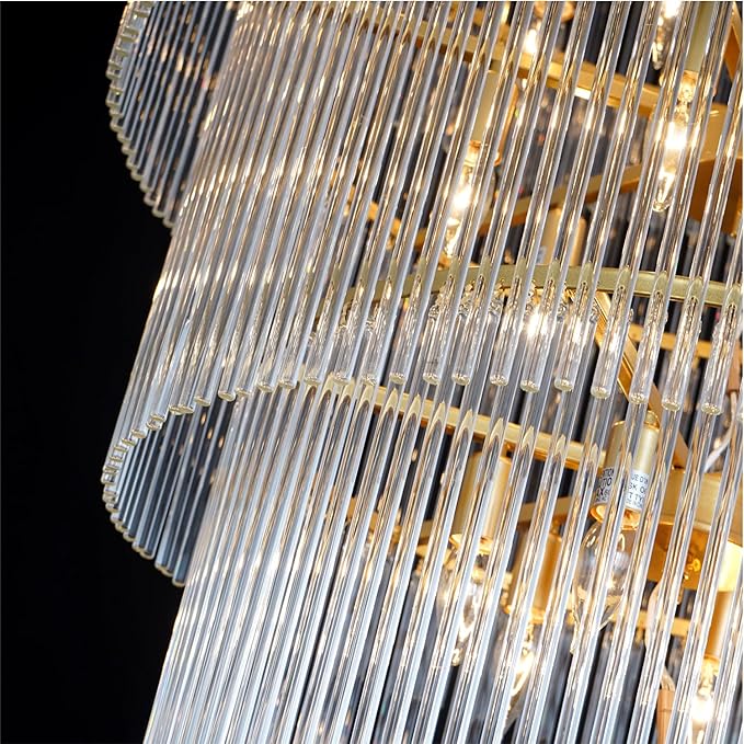 Large Gold Chandeliers H68 Modern High Ceiling Chandelier 7-Tier Glass Chandelier Foyer Entryway Ceiling Light Fixture for Staircase Grand Living Room Entry Extra Long