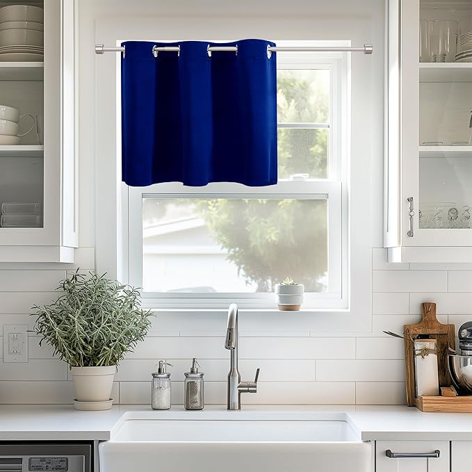 ChrisDowa Blackout Curtains 36 Inches Long for Living Room, Grommet Thermal Insulated Room Darkening Curtains for Bedroom (1 Panel Set, Royal Blue, 52W x 36L)