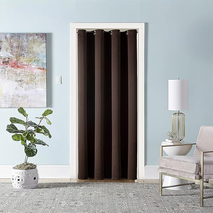 ChrisDowa Blackout Door Curtains for Doorway Privacy, Grommet Closet Curtains for Bedroom Closet Door, Thermal Insulated Temporary Doorway Cover Room Divider Drapes (1 Panel, Brown, 42 x 80 Inch)
