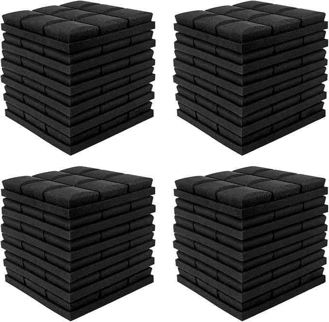 JBER 24 Pack 2" X 12" X 12" Acoustic Foam Panels,Soundproofing Wall Studio foam Panels wedges,Sound Insulation Absorbing Acoustic Treatment,9 Blocks Beveled Mushroom Fireproof Design - Black