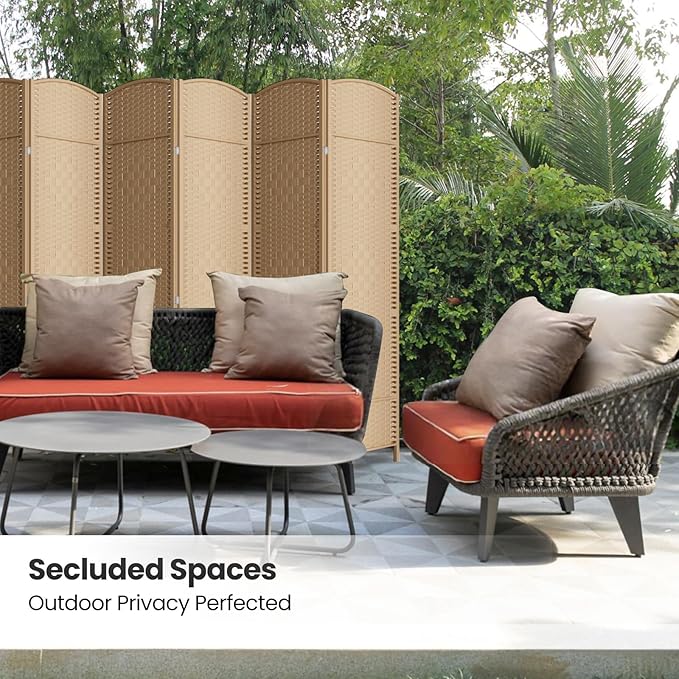 8 Panel Room Divider,6Ft Folding Privacy Screen,Tall - Extra Wide Foldable Panel Partition Wall Divider with Diamond Double-Weaved Hand-Woven Design Room Screen Divider