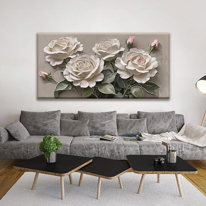 Large Wall Art For Living Room Floral Wall Art Decor Modern Canvas Art Wall Decor 29" X 58" Painting White Flower Wall Art For Bedroom Home Office Home Artwork
