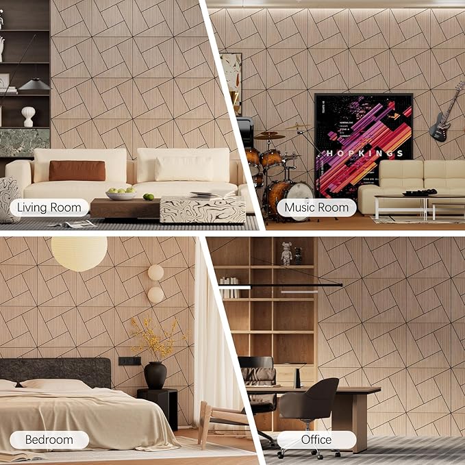 4 Packs Acoustic Wall Panels - Self-Adhesive 3D Wood Slat Wall Panel- Peel and Stick Sound Absorbing Panels for Noise Reducing - Feature Wall Decor for Home & Office