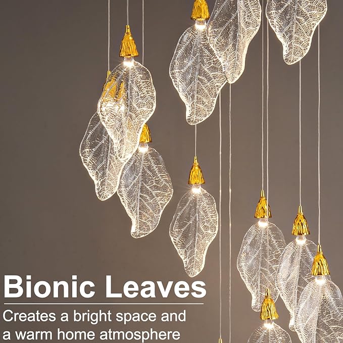 Modern Staircase Chandelier, 20-Lights LED Large Chandeliers for High Ceilings,H78 Long Staircase Lights, Platinum Leaf Foyer High Cailings Lights,Unique Light Fixture for Foyer Entryway