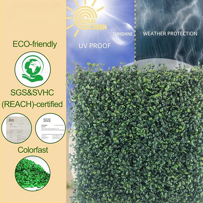 12Pcs 10"x10" Artificial Grass Wall Boxwood Panels Greenery Wall Backdrop Fake Hedge Wall Panels for Indoor Outdoor Garden, Grass Wall Decor Privacy Hedge Screen Patio Party Wedding
