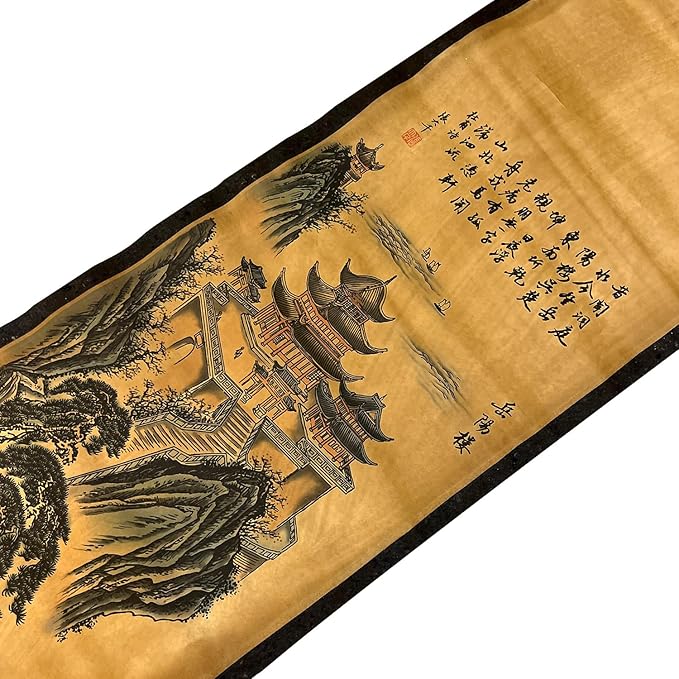 CIFIBIFUN Wall Asia Art Prints Posters Painting Asia Vintage Style,4 Panels Architectural Scroll Four Great Towers, Walls Decor for Living Room Library (Japan Painting)