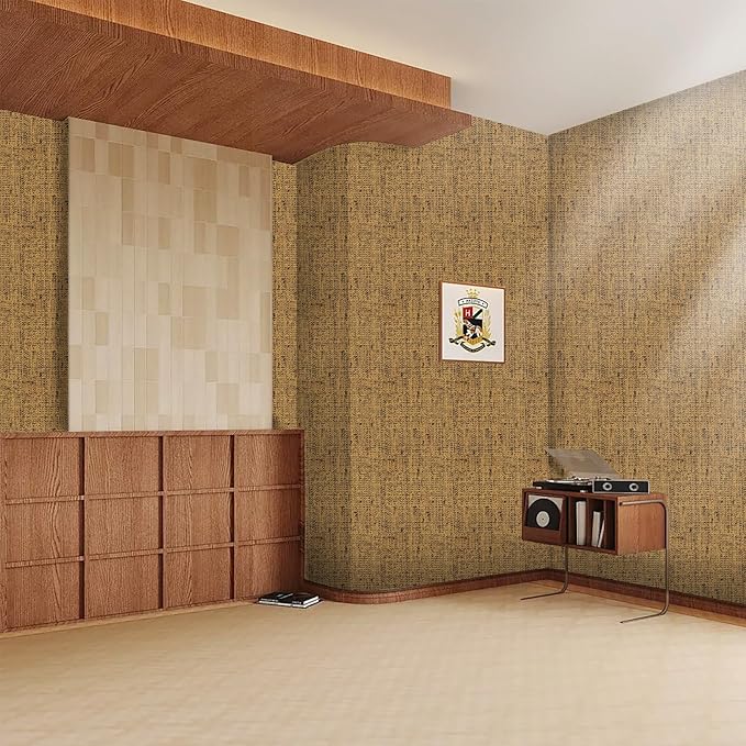 15.75"x393.7" Brown Wallpaper Peel and Stick Removable Grasscloth Textured Wall Paper Self Adhesive Cabinets Drawers Bookshelves Vintage Contact Paper Thickened Waterproof Faux Linen Vinyl Roll