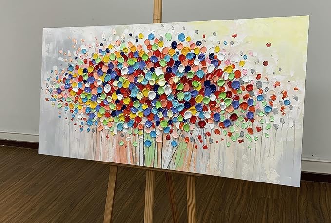 ART8YUQI Paintings - Modern Abstract Painting Colorful Tree 3D Wall Art Home Decorations Paintings On Canvas for living room office Decoration 24x48 Inch