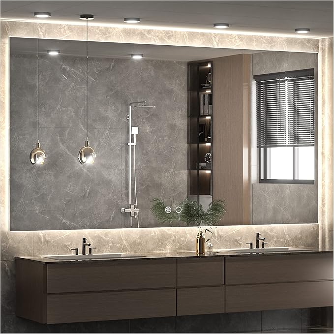 Keonjinn 60 x 36 Lighted Bathroom Mirror LED Backlit Vanity Mirror, 3 Colors Warm/Natural/White Lights High Lumens Large Wall Mounted Anti-Fog & Dimmer Makeup Mirror with Lights(Vertical/Horizontal)