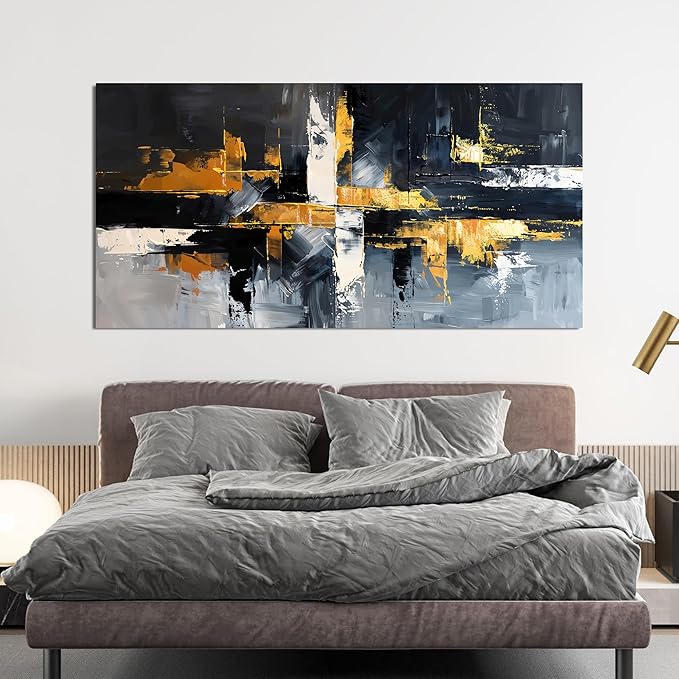 Abstract Canvas Wall Art Decor Large Wall Art for Living Room Black and White Wall Art Prints Gold Artwork for Walls Modern Abstract Art Abstract Canvas Art Wall Decor Bedroom Office Decor 24" X 48"