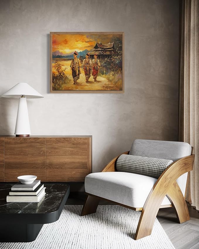 Laos Art Print Poster, Asia Oriental Countries Culture Wall Art Asian Paintings for Bedroom Bathroom Living Room Decor 97 (Laos, 8 x 10 inches, Wood Frame)