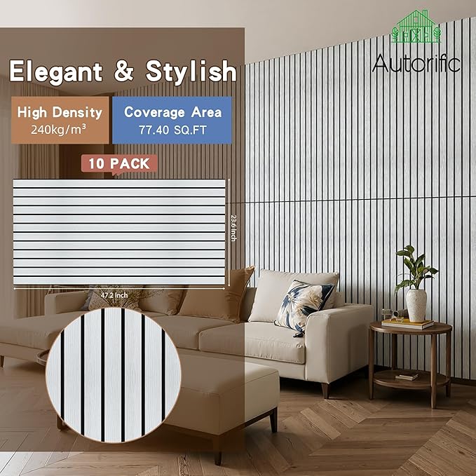 10 Pack Acoustic Wall Panels, Soundproof Panels with Simulated Wood Grain Finish, 47.2”x23.6” Decorative Acoustic Wall Panel for Office,Home Theater,Studio,Living Room, White Oak