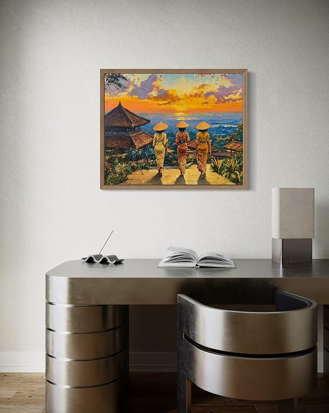 Indonesia Art Print Poster, Asia Oriental Countries Culture Wall Art Asian Paintings for Bedroom Bathroom Living Room Decor 97 (Indonesia, 11 x 14 inches, Wood Frame)