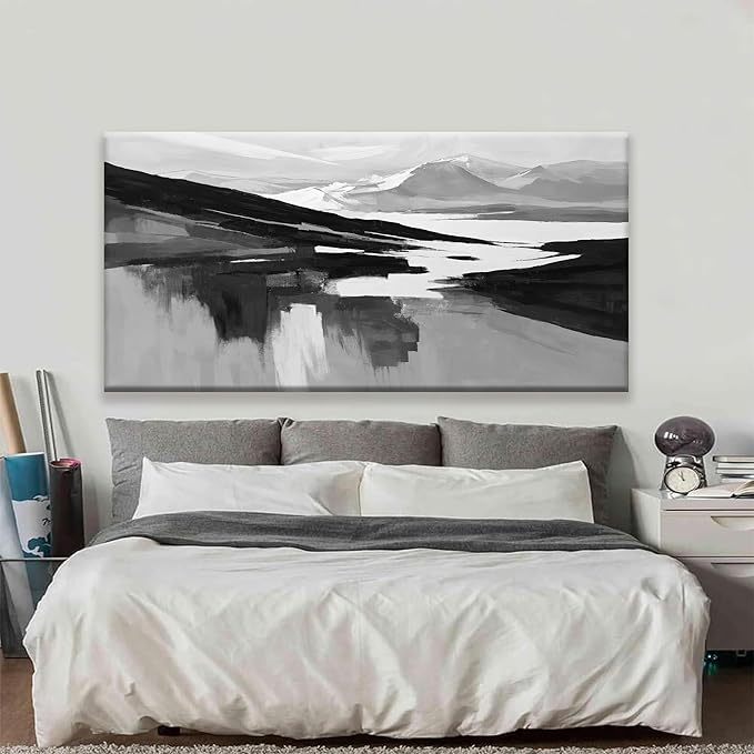 Large Abstract Wall Art For Living Room Decor Black White Wall Art Painting Prints Minimalist Black Abstract Art Modern Canvas Art Wall Decor For Bedroom Kitchen Office 29"×58"