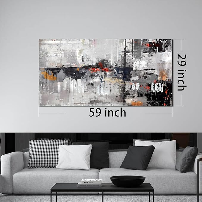 Abstract Wall-Art Canvas - Gray Wall Art for Living Room- Black and White Wall Decor Bedroom Office Pictures Size 29" x 59"