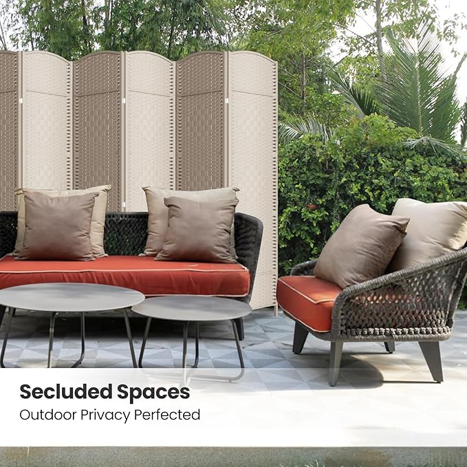 8 Panel Room Divider,6Ft Folding Privacy Screen,Tall - Extra Wide Foldable Panel Partition Wall Divider with Diamond Double-Weaved Hand-Woven Design Room Screen Divider