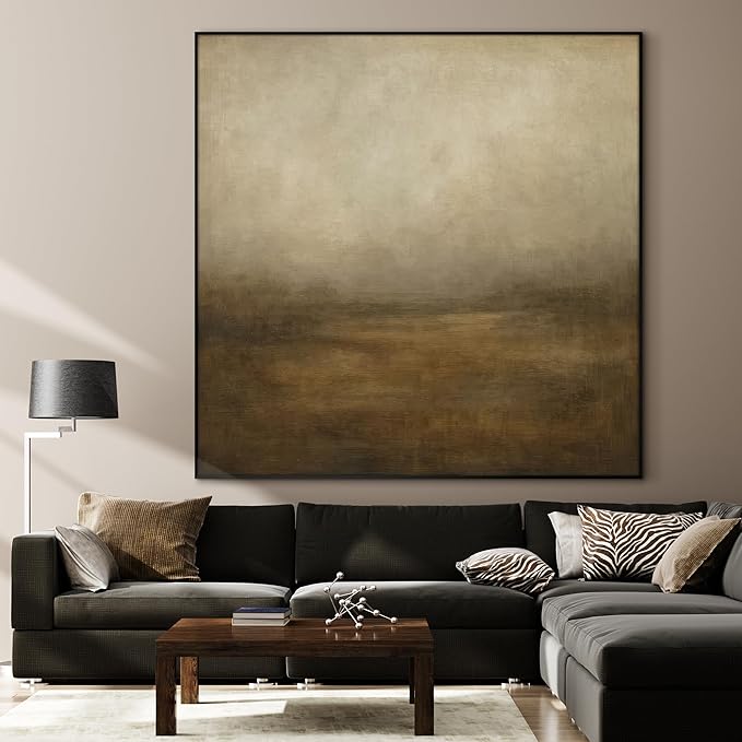 72"x72" XL Framed Wall Art - Soft Morning Field Warm Neutral Abstract Landscape (Frame Assembly Required)