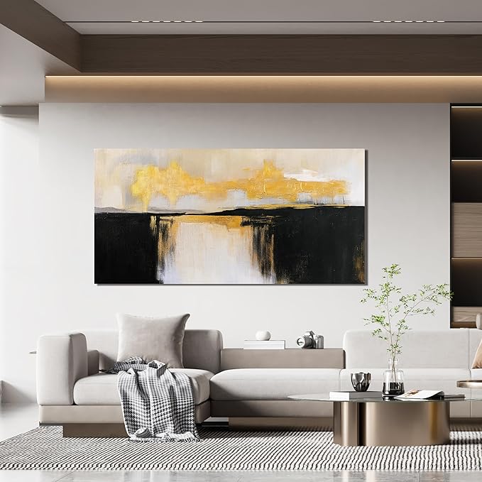 Canvas Wall Art Decor Wall Art Pictures for Living Room Abstract Art Work Black and White Wall Art Decor Modern Black and Gold Abstract Wall Art Prints For Bedroom Office Kitchen Wall Decor 20" x 40"