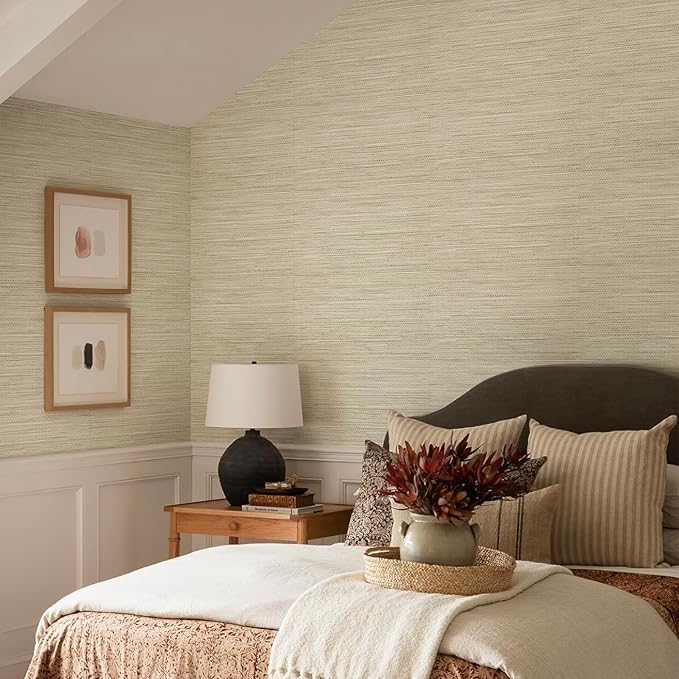 JiffDiff Grasscloth Wallpaper Peel and Stick Cream Grassweave Peel & Stick Wallpaper Textured Wallpaper Contact Paper 17.3"x118"
