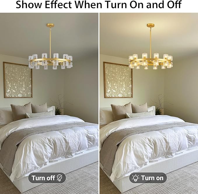 Modern 24" Gold Crystal Chandelier,K9 Crystal Round Chandeliers for Dining Room,Living Room Chandelier, Dining Room Chandeliers Over Table, Sutiable for Bedroom,Foyer,G4 Includes Bulbs