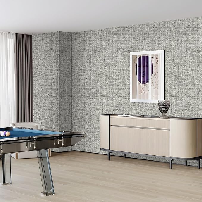 15.75"x590.6" Gray Grasscloth Wallpaper Peel and Stick Removable Textured Wall Paper Self Adhesive Contact Paper Faux Linen Cabinets Drawers Bookshelves Thickened Waterproof Shelf Vinyl Roll