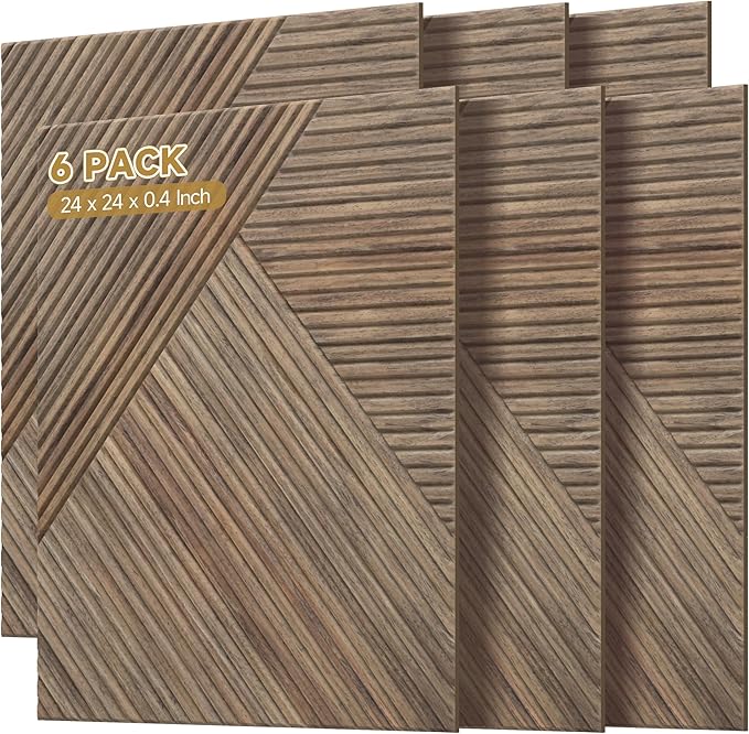 Acoustic Wall Panels,6 Pack Total Size 72 x 48 Inches,Self-Adhesive Decorative Acoustic Panels for Wall and ceiling,3D UV Printing with Wood Look,Natural Walnut