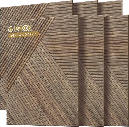 Acoustic Wall Panels,6 Pack Total Size 72 x 48 Inches,Self-Adhesive Decorative Acoustic Panels for Wall and ceiling,3D UV Printing with Wood Look,Natural Walnut