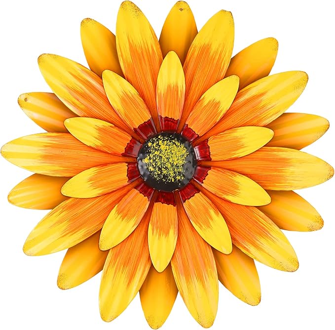 Metal Flowers Outdoor Decor 13" Metal Sunflower Wall Art Decorations Sunflower Wall Decor for Kitchen Living Room Porch Garden Yard