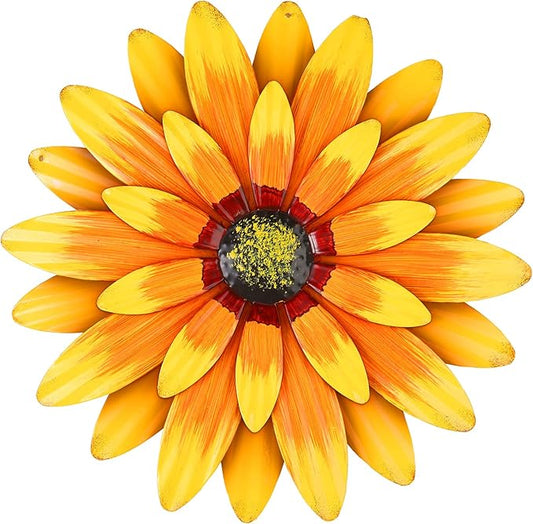 Metal Flowers Outdoor Decor 13" Metal Sunflower Wall Art Decorations Sunflower Wall Decor for Kitchen Living Room Porch Garden Yard