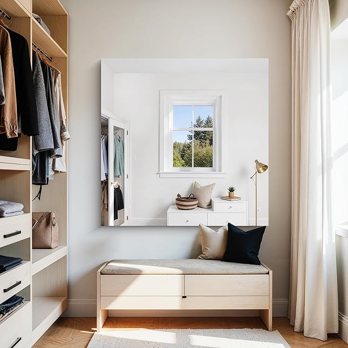 KOCUUY Large Frameless Mirror, 42x42 Inch Square Bathroom Vanity Mirror for Over Sink, Upgraded Shatterproof Unframed Design for Bedroom, Living Room, Entryway