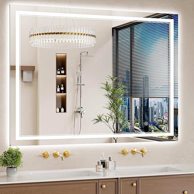 36"x48" LED Bathroom Mirror with Lights, Anti-Fog, Backlit + Front Lit, Dimmable, Led Vanity Mirror for Wall, Lighted Bathroom Mirror, 3 Colors, Shatter-Proof Tempered Glass