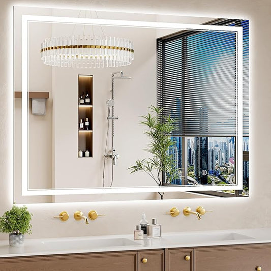36"x48" LED Bathroom Mirror with Lights, Anti-Fog, Backlit + Front Lit, Dimmable, Led Vanity Mirror for Wall, Lighted Bathroom Mirror, 3 Colors, Shatter-Proof Tempered Glass